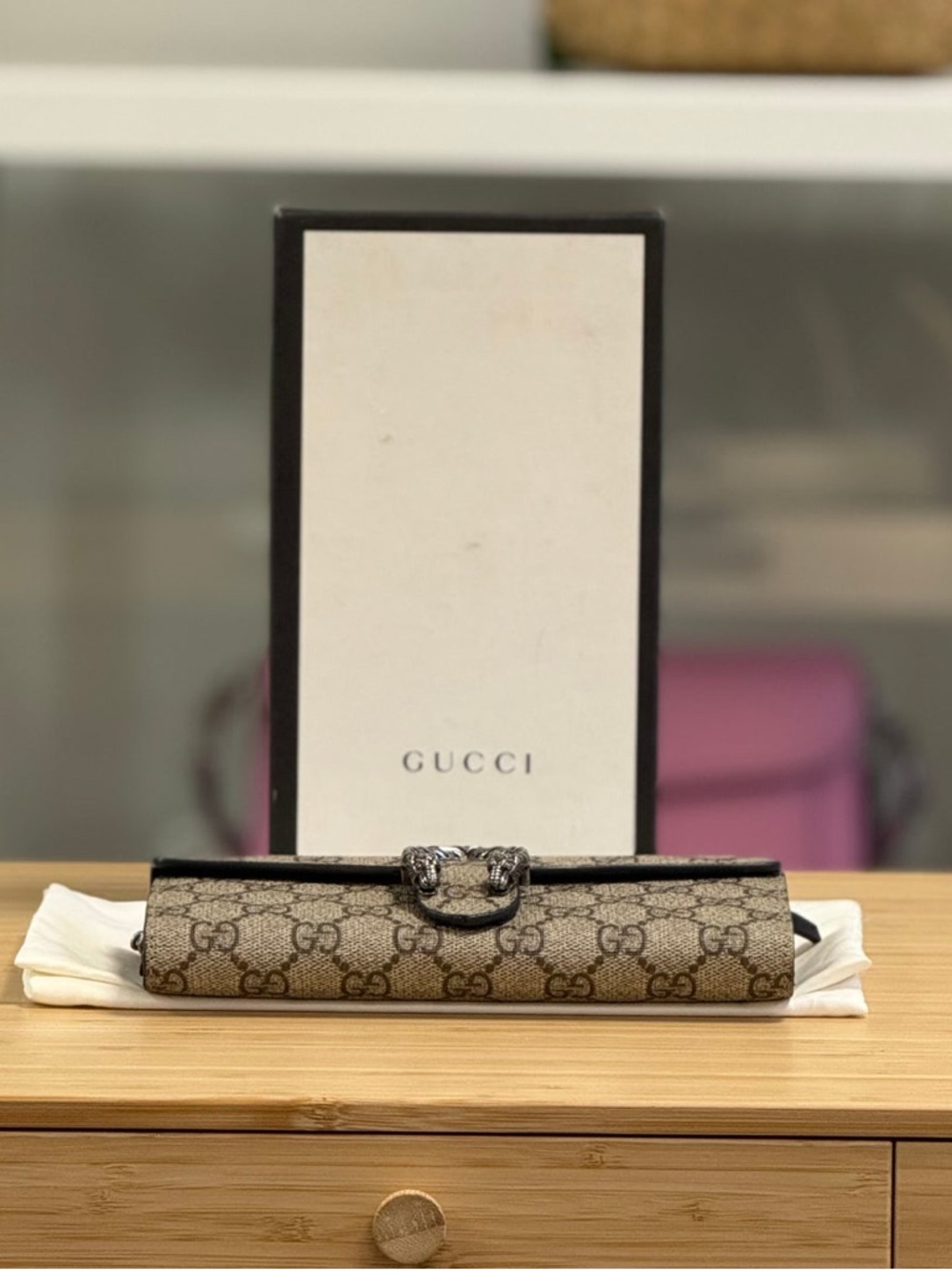 Gucci Beige GG Supreme Dionysus Crossbody Bag with Silver Chain - Picture 8 of 9